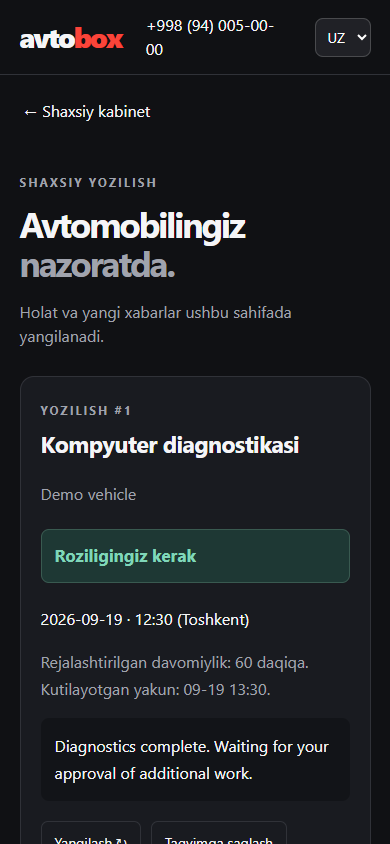 Telefondagi mijoz kuzatuv sahifasi